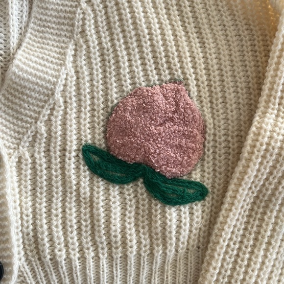 Hand knit Loose Cropped Cardigan Sweater with 3D Fuzzy Peaches women’s med/lrg - Picture 3 of 14